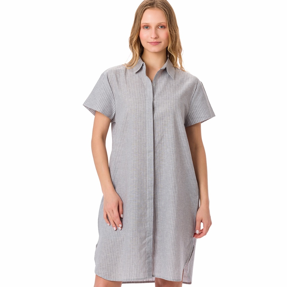 Suvi NYC Women's Striped Boyfriend Dress Button-Up Dress Tunic Style Side Pocket